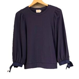 Nation LTD Isabella Puff Sleeve Tie Cuff Sweatshirt Top Navy Size S